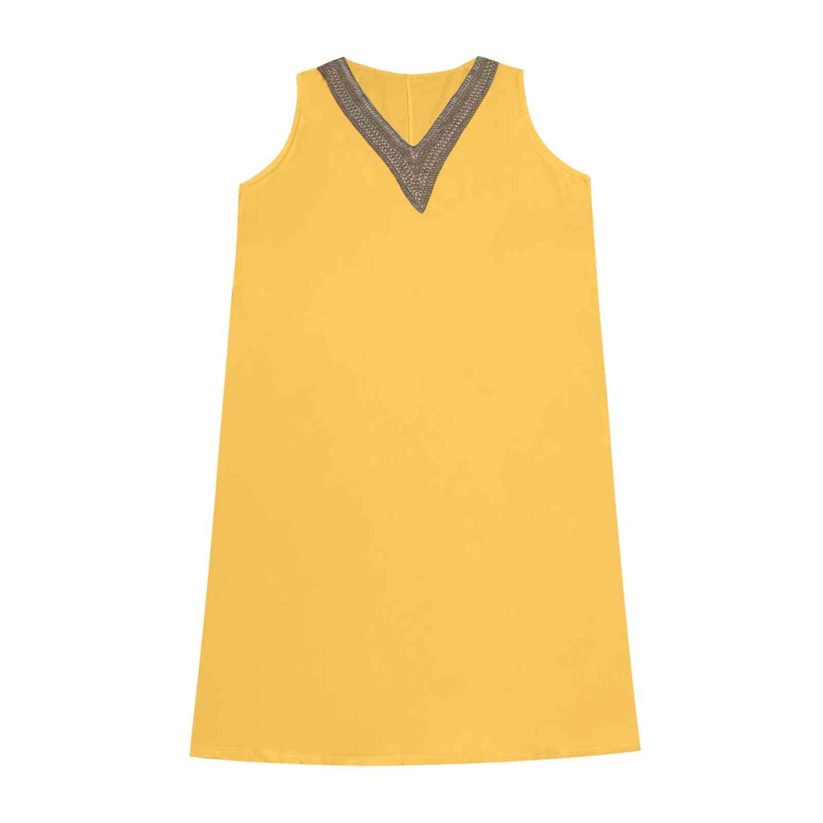 thumbnail image 4 of Vestido holgado sin mangas con cuello en V y ribete de encaje: elegante cuello en V, ribete de encaje, versátil para ir al trabajo o para llevar a diario, 4 of 5